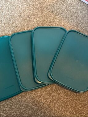 Set of 4 Mysterious green Tupperware Modular mate lids. Rectangle.